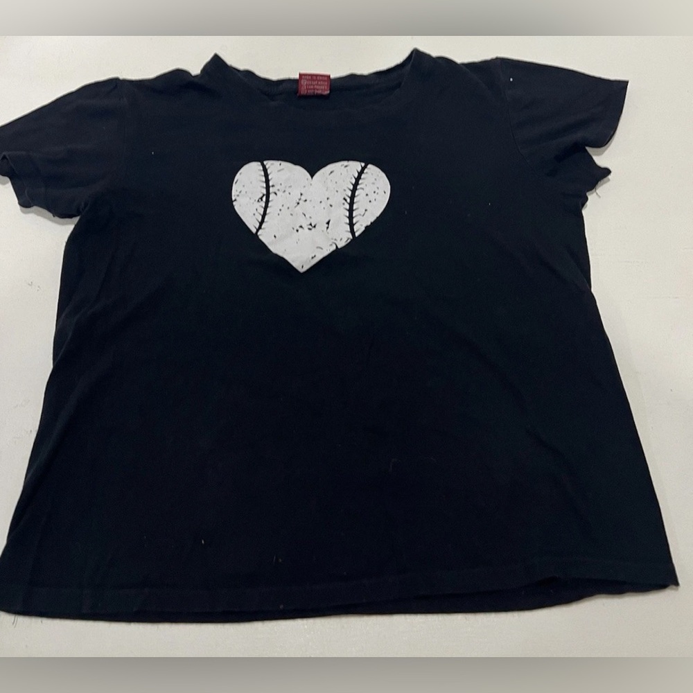 SUN Baseball Heart Black T-Shirt for Teen  Sports Size L